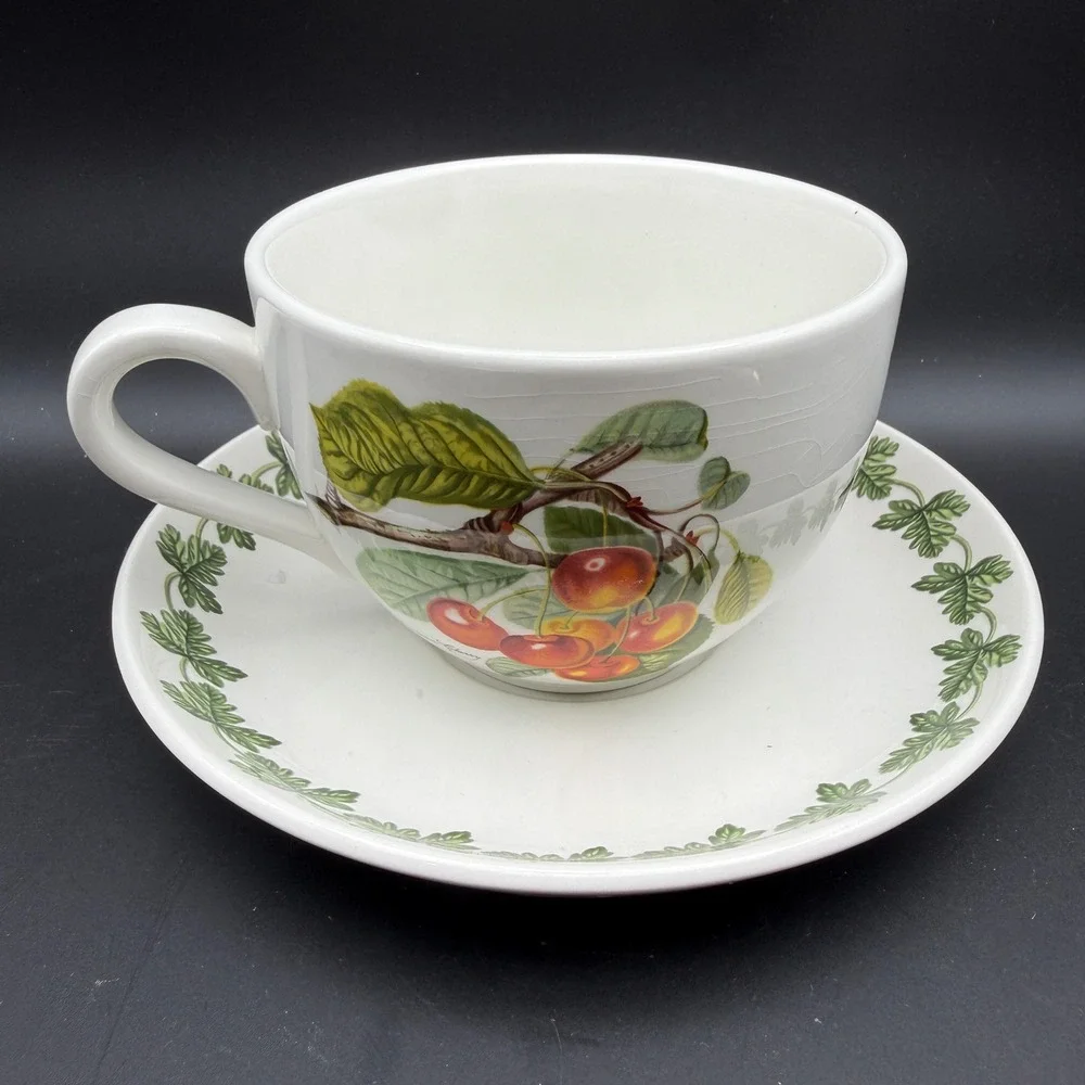 Vintage Portmeirion Pomona Jumbo Soup Cup Saucer Bigarreau Cherry Cottagecore